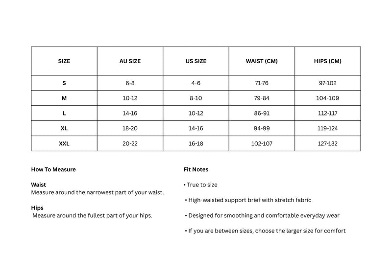 Size Chart for EVERYDAY Support Brief