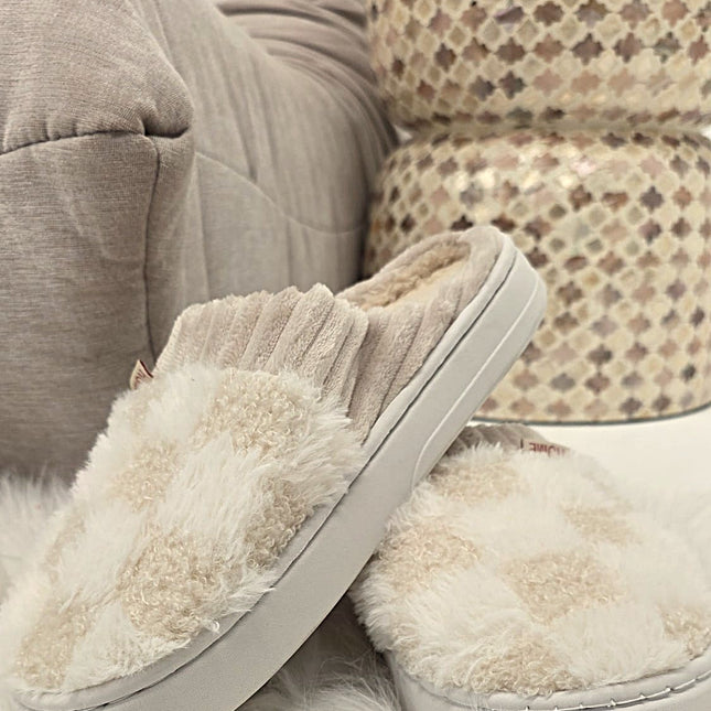 Plush Check Slippers