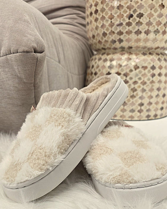 Plush Check Slippers