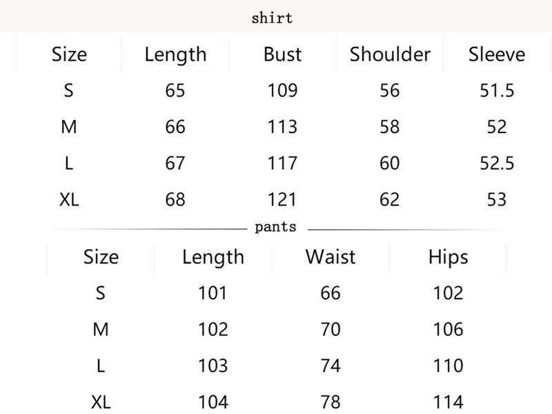Size Chart for Dreamy Hearts 2-Piece Set