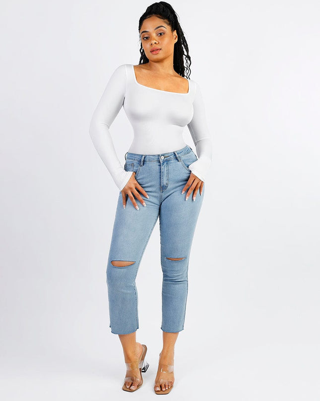 Square Neck Sleeved Bodysuit